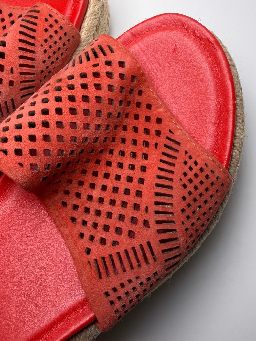 NWT Franco Sarto Tennia 7 Coral Red Espadrille Jute Wedge Suede Leather Sandal - Picture 11 of 16